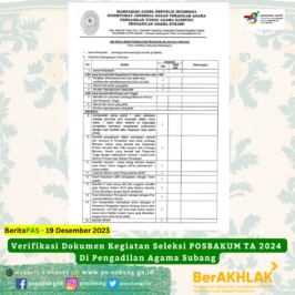Verifikasi Dokumen Kegiatan Seleksi POSBAKUM TA 2024 Di Pengadilan Agama Subang