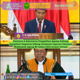Laporan Tahunan Mahkamah Agung Tahun 2023 telah dilaksanakan pada Selasa, 20 Februari 2024 di JCC Laporan Tahunan kali ini mengambil tema “Integritas Kuat, Peradilan Bermartabat”