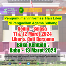 Pengumuman Informasi Hari Libur di Pengadilan Agama Subang