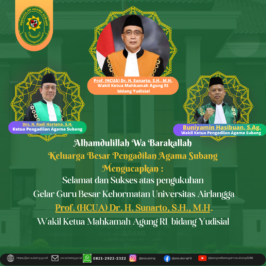 Selamat dan Sukses atas pengukuhanGelar Guru Besar Kehormatan Universitas AirlanggaProf. (HCUA) Dr. H. Sunarto, S.H., M.H.Wakil Ketua Mahkamah Agung RI bidang Yudisial