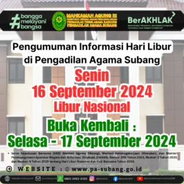 Pengumuman Informasi Hari Liburdi Pengadilan Agama Subang 16 September 2024