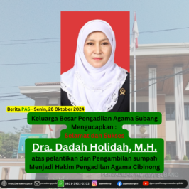 Selamat dan SuksesDra. Dadah Holidah, M.H. atas Pelantikan dan Pengambilan sumpah menjadi Hakim Pengadilan Agama Cibinong