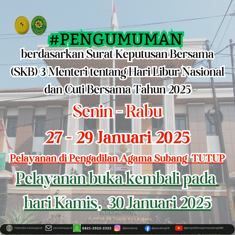 𝗦𝗲𝗻𝗶𝗻 – 𝗥𝗮𝗯𝘂𝟮𝟳 – 𝟮𝟵 𝗝𝗮𝗻𝘂𝗮𝗿𝗶 𝟮𝟬𝟮𝟱𝗣𝗲𝗹𝗮𝘆𝗮𝗻𝗮𝗻 𝗱𝗶 𝗣𝗲𝗻𝗴𝗮𝗱𝗶𝗹𝗮𝗻 𝗔𝗴𝗮𝗺𝗮 𝗦𝘂𝗯𝗮𝗻𝗴 𝗧𝗨𝗧𝗨𝗣