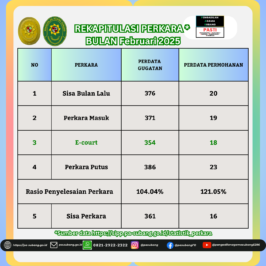 REKAPITULASI PERKARA BULAN Februari 2025 & Realisasi SP2D TA 2025 DIPA 01 & DIPA 04 periode Februari 2025