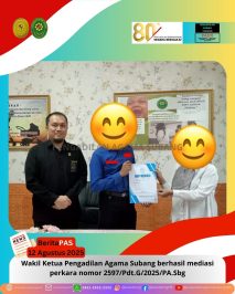 Wakil Ketua Pengadilan Agama Subang Dr. Muhammad Iqbal, S.H.I., M.A. berhasil mediasi perkara nomor 2597/Pdt.G/2025/PA.Sbg