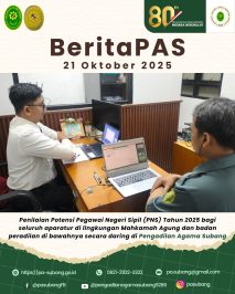 Sekretariat MA menyelenggarakan Penilaian Potensi Pegawai Negeri Sipil (PNS) Tahun 2025 bagi seluruh aparatur di lingkungan Mahkamah Agung dan badan peradilan di bawahnya secara daring.