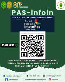 📢 PAS-infoin – PENGADILAN AGAMA SUBANG terus mendukung upaya pemberantasan korupsi melalui partisipasi dalam Survei Penilaian Integritas (SPI) Tahun 2025 yang diselenggarakan oleh Komisi Pemberantasan Korupsi (KPK) RI.