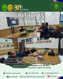 Pembinaan Teknis Yudisial Ketua, Wakil Ketua, Panitera, Sekretaris, serta seluruh tenaga teknis Pengadilan Agama se-Wilayah Pengadilan Tinggi Agama Bandung oleh YM Ketua Muda Agama MA RI Dr. H. Yasardin, S.H., M.Hum.di Media Center Pengadilan Agama Subang