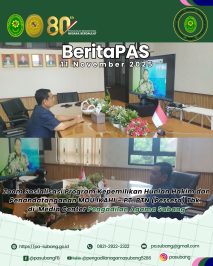 Zoom Sosialisasi Program Kepemilikan Hunian Hakim dan Penandatanganan MOU IKAHI – PT. BTN (Persero) Tbk. di Media Center Pengadilan Agama Subang diikuti oleh Ketua Pengadilan Agama Subang