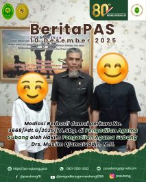 Mediasi Berhasil damai perkara No. 3668/Pdt.G/2025/PA.Sbg. di Pengadilan Agama Subang oleh Hakim Pengadilan Agama SubangDrs. Muslim Djamaluddin, M.H.