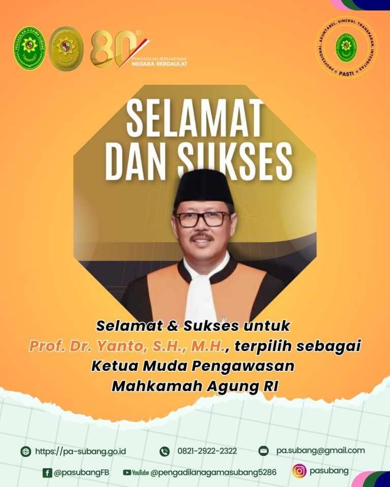 Selamat & Sukses untuk Prof. Dr. Yanto, S.H., M.H., terpilih sebagai Ketua Muda Pengawasan Mahkamah Agung RI